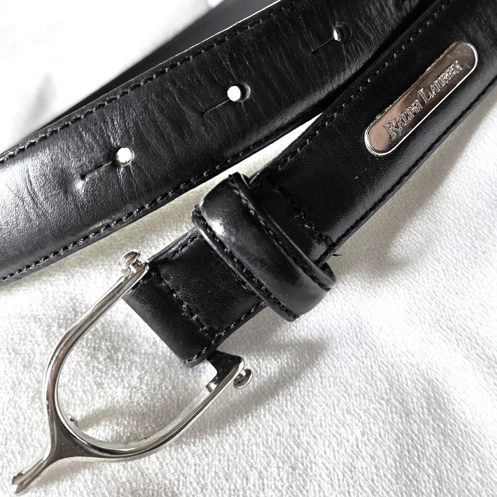 Ralph Lauren Spur Buckle Belt Womens M Black Made in Italy Leather 29-32"